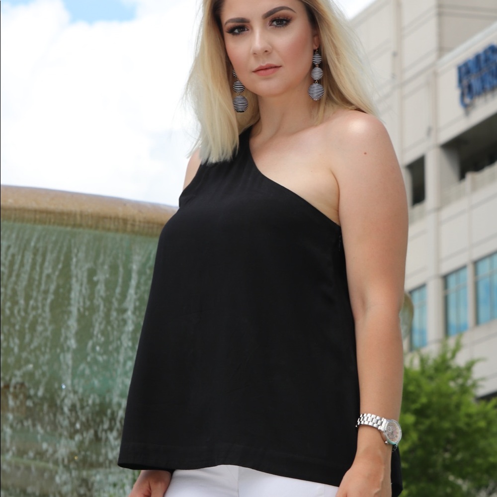LOFT One-Shoulder Black Tank Top
